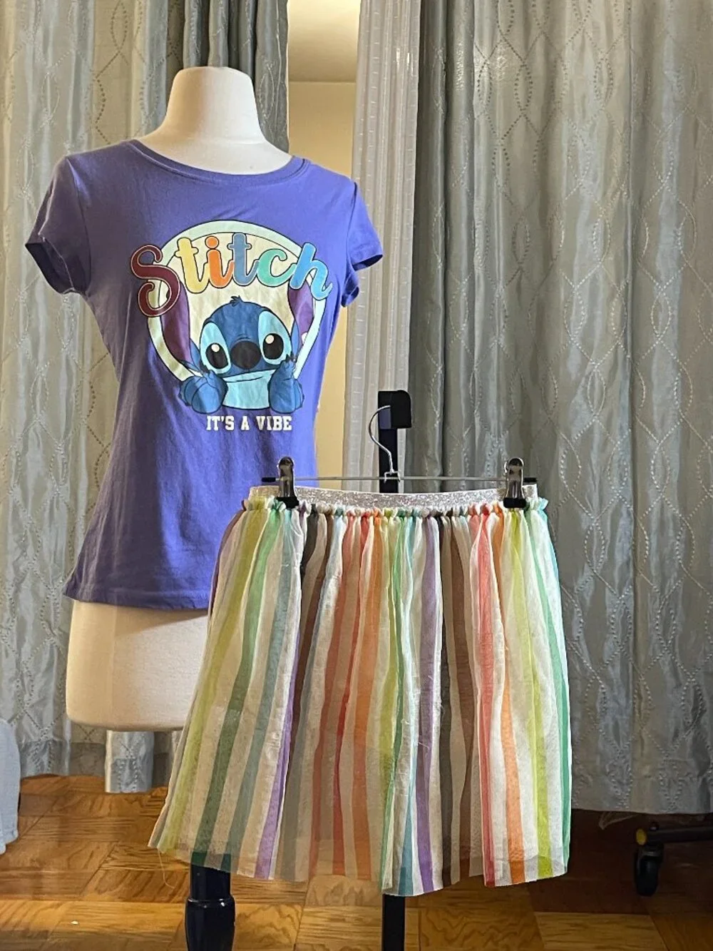 Teen Stitch Tee & Striped Skirt Bundle